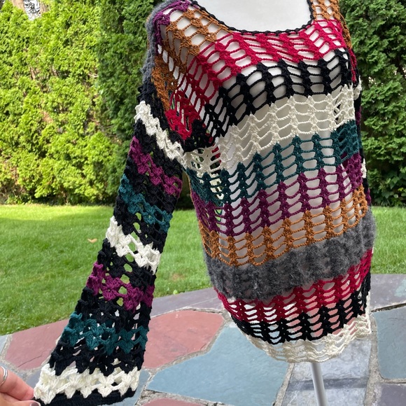 Free People RARE Rainbow Crochet Sweater S - Picture 3 of 6
